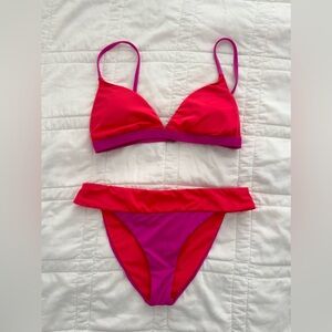 Billabong Neon pink/magenta and coral/orange triangle high rise bikini set